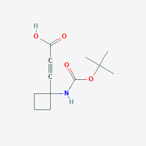 molecular formula C12H17NO4 B2958059 3-[1-[(2-Methylpropan-2-yl)oxycarbonylamino]cyclobutyl]prop-2-ynoic acid CAS No. 2361635-00-7