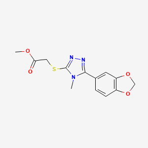 molecular formula C13H13N3O4S B2958070 methyl 2-((5-(benzo[d][1,3]dioxol-5-yl)-4-methyl-4H-1,2,4-triazol-3-yl)thio)acetate CAS No. 496776-13-7