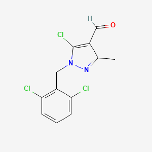 molecular formula C12H9Cl3N2O B2958094 5-Chloro-1-[(2,6-dichlorophenyl)methyl]-3-methylpyrazole-4-carbaldehyde CAS No. 882223-97-4