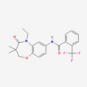molecular formula C21H21F3N2O3 B2958098 N-(5-乙基-3,3-二甲基-4-氧代-2,3,4,5-四氢苯并[b][1,4]恶氮杂䗪-7-基)-2-(三氟甲基)苯甲酰胺 CAS No. 921862-86-4