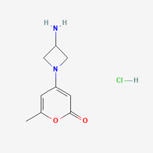 molecular formula C9H13ClN2O2 B2958100 4-(3-Aminoazetidin-1-yl)-6-methylpyran-2-one;hydrochloride CAS No. 2413868-36-5