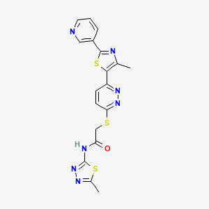 molecular formula C18H15N7OS3 B2958109 N-(5-methyl-1,3,4-thiadiazol-2-yl)-2-((6-(4-methyl-2-(pyridin-3-yl)thiazol-5-yl)pyridazin-3-yl)thio)acetamide CAS No. 955261-39-9