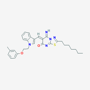 molecular formula C30H33N5O2S B295811 (6Z)-2-heptyl-5-imino-6-({1-[2-(3-methylphenoxy)ethyl]-1H-indol-3-yl}methylidene)-5,6-dihydro-7H-[1,3,4]thiadiazolo[3,2-a]pyrimidin-7-one 