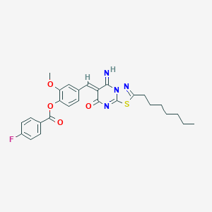 4-[(Z)-(2-heptyl-5-imino-7-oxo-5H-[1,3,4]thiadiazolo[3,2-a]pyrimidin-6(7H)-ylidene)methyl]-2-methoxyphenyl 4-fluorobenzoate