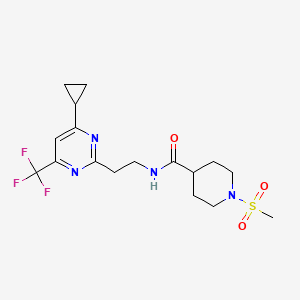 molecular formula C17H23F3N4O3S B2958122 N-(2-(4-环丙基-6-(三氟甲基)嘧啶-2-基)乙基)-1-(甲磺酰基)哌啶-4-甲酰胺 CAS No. 1396757-27-9