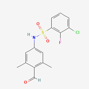 molecular formula C15H13ClFNO3S B2958128 3-氯-2-氟-N-(4-甲酰-3,5-二甲苯基)苯磺酰胺 CAS No. 1427923-85-0