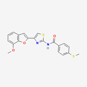 molecular formula C20H16N2O3S2 B2958139 N-(4-(7-methoxybenzofuran-2-yl)thiazol-2-yl)-4-(methylthio)benzamide CAS No. 921870-32-8