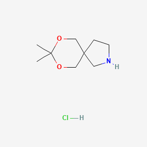 molecular formula C9H18ClNO2 B2958158 8,8-二甲基-7,9-二氧杂-2-氮杂螺[4.5]癸烷；盐酸盐 CAS No. 2551119-92-5