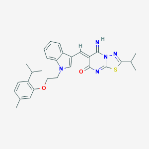 molecular formula C29H31N5O2S B295816 5-imino-2-isopropyl-6-({1-[2-(2-isopropyl-5-methylphenoxy)ethyl]-1H-indol-3-yl}methylene)-5,6-dihydro-7H-[1,3,4]thiadiazolo[3,2-a]pyrimidin-7-one 