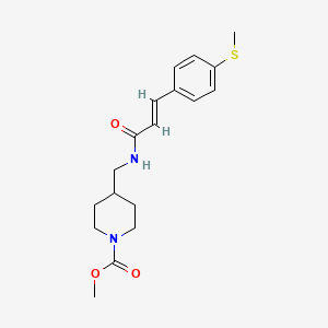 molecular formula C18H24N2O3S B2958175 (E)-methyl 4-((3-(4-(methylthio)phenyl)acrylamido)methyl)piperidine-1-carboxylate CAS No. 1798414-61-5