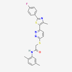 molecular formula C24H21FN4OS2 B2958187 N-(2,5-dimethylphenyl)-2-((6-(2-(4-fluorophenyl)-4-methylthiazol-5-yl)pyridazin-3-yl)thio)acetamide CAS No. 923147-03-9