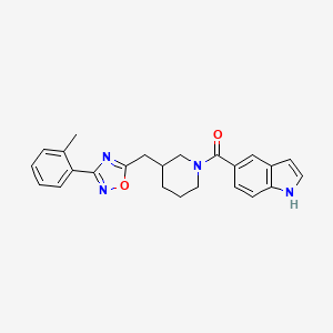 molecular formula C24H24N4O2 B2958198 (1H-吲哚-5-基)(3-((3-(邻甲苯基)-1,2,4-恶二唑-5-基)甲基)哌啶-1-基)甲酮 CAS No. 1706318-45-7