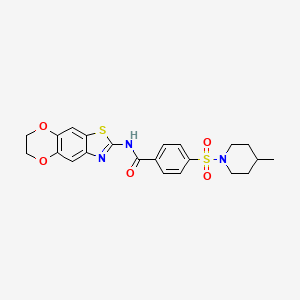 molecular formula C22H23N3O5S2 B2958207 N-(6,7-dihydro-[1,4]dioxino[2',3':4,5]benzo[1,2-d]thiazol-2-yl)-4-((4-methylpiperidin-1-yl)sulfonyl)benzamide CAS No. 892845-84-0