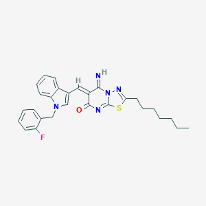 molecular formula C28H28FN5OS B295821 (6Z)-6-{[1-(2-fluorobenzyl)-1H-indol-3-yl]methylidene}-2-heptyl-5-imino-5,6-dihydro-7H-[1,3,4]thiadiazolo[3,2-a]pyrimidin-7-one 
