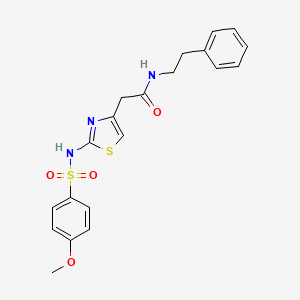 molecular formula C20H21N3O4S2 B2958210 2-(2-(4-methoxyphenylsulfonamido)thiazol-4-yl)-N-phenethylacetamide CAS No. 922129-03-1