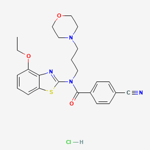 molecular formula C24H27ClN4O3S B2958218 4-cyano-N-(4-ethoxybenzo[d]thiazol-2-yl)-N-(3-morpholinopropyl)benzamide hydrochloride CAS No. 1215748-86-9