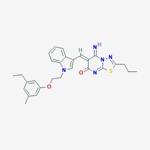 molecular formula C28H29N5O2S B295822 (6Z)-6-({1-[2-(3-ethyl-5-methylphenoxy)ethyl]-1H-indol-3-yl}methylidene)-5-imino-2-propyl-5,6-dihydro-7H-[1,3,4]thiadiazolo[3,2-a]pyrimidin-7-one 