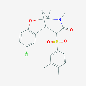 molecular formula C21H22ClNO4S B2958222 8-chloro-5-((3,4-dimethylphenyl)sulfonyl)-2,3-dimethyl-5,6-dihydro-2H-2,6-methanobenzo[g][1,3]oxazocin-4(3H)-one CAS No. 1009234-30-3