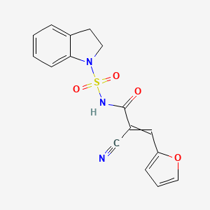 molecular formula C16H13N3O4S B2958228 2-cyano-N-(2,3-dihydro-1H-indole-1-sulfonyl)-3-(furan-2-yl)prop-2-enamide CAS No. 1424749-14-3