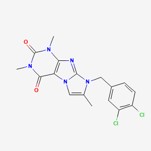 molecular formula C17H15Cl2N5O2 B2958232 6-[(3,4-Dichlorophenyl)methyl]-2,4,7-trimethylpurino[7,8-a]imidazole-1,3-dione CAS No. 878735-25-2