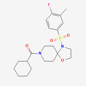 molecular formula C21H29FN2O4S B2958237 8-(环己基羰基)-4-[(4-氟-3-甲基苯基)磺酰基]-1-氧杂-4,8-二氮杂螺[4.5]癸烷 CAS No. 946339-99-7