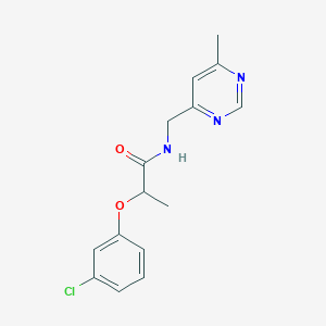 molecular formula C15H16ClN3O2 B2958238 2-(3-chlorophenoxy)-N-((6-methylpyrimidin-4-yl)methyl)propanamide CAS No. 2194845-23-1
