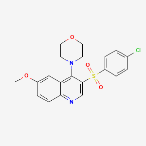 molecular formula C20H19ClN2O4S B2958246 4-[3-(4-Chlorophenyl)sulfonyl-6-methoxyquinolin-4-yl]morpholine CAS No. 866895-11-6