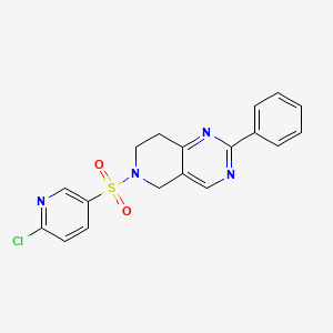 molecular formula C18H15ClN4O2S B2958258 2-chloro-5-({2-phenyl-5H,6H,7H,8H-pyrido[4,3-d]pyrimidin-6-yl}sulfonyl)pyridine CAS No. 1111615-91-8