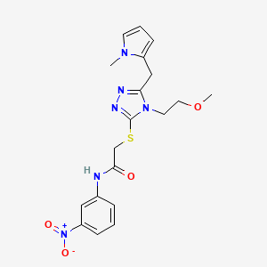 molecular formula C19H22N6O4S B2958266 2-[[4-(2-methoxyethyl)-5-[(1-methylpyrrol-2-yl)methyl]-1,2,4-triazol-3-yl]sulfanyl]-N-(3-nitrophenyl)acetamide CAS No. 868230-12-0