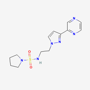 molecular formula C13H18N6O2S B2958270 N-(2-(3-(吡嗪-2-基)-1H-吡唑-1-基)乙基)吡咯烷-1-磺酰胺 CAS No. 2034416-20-9