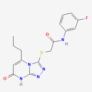 molecular formula C16H16FN5O2S B2958278 N-(3-fluorophenyl)-2-((7-oxo-5-propyl-7,8-dihydro-[1,2,4]triazolo[4,3-a]pyrimidin-3-yl)thio)acetamide CAS No. 891126-03-7