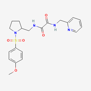 molecular formula C20H24N4O5S B2958283 N1-((1-((4-methoxyphenyl)sulfonyl)pyrrolidin-2-yl)methyl)-N2-(pyridin-2-ylmethyl)oxalamide CAS No. 896289-50-2