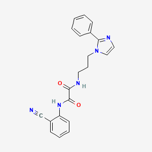 molecular formula C21H19N5O2 B2958285 N1-(2-cyanophenyl)-N2-(3-(2-phenyl-1H-imidazol-1-yl)propyl)oxalamide CAS No. 1448043-79-5