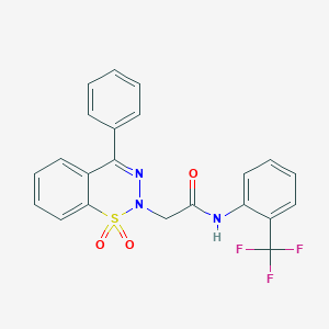 molecular formula C22H16F3N3O3S B2958292 2-(1,1-dioxido-4-phenyl-2H-benzo[e][1,2,3]thiadiazin-2-yl)-N-(2-(trifluoromethyl)phenyl)acetamide CAS No. 1029726-82-6