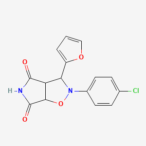 molecular formula C15H11ClN2O4 B2958303 2-(4-chlorophenyl)-3-(furan-2-yl)dihydro-2H-pyrrolo[3,4-d][1,2]oxazole-4,6(3H,5H)-dione CAS No. 1005146-94-0