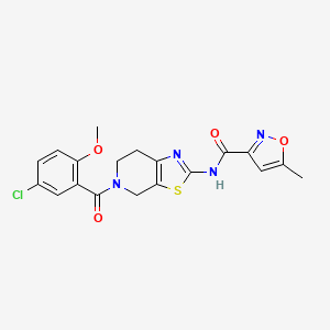 molecular formula C19H17ClN4O4S B2958304 N-(5-(5-chloro-2-methoxybenzoyl)-4,5,6,7-tetrahydrothiazolo[5,4-c]pyridin-2-yl)-5-methylisoxazole-3-carboxamide CAS No. 1396682-33-9