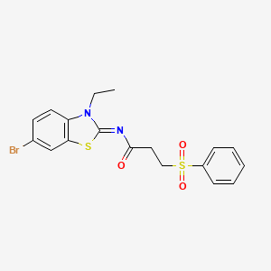 molecular formula C18H17BrN2O3S2 B2958309 (E)-N-(6-bromo-3-ethylbenzo[d]thiazol-2(3H)-ylidene)-3-(phenylsulfonyl)propanamide CAS No. 1321813-21-1