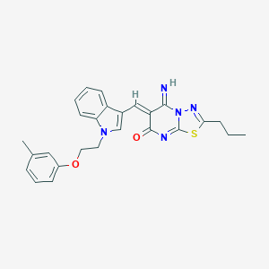 molecular formula C26H25N5O2S B295832 (6Z)-5-IMINO-6-({1-[2-(3-METHYLPHENOXY)ETHYL]-1H-INDOL-3-YL}METHYLIDENE)-2-PROPYL-5H,6H,7H-[1,3,4]THIADIAZOLO[3,2-A]PYRIMIDIN-7-ONE 