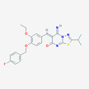 molecular formula C24H23FN4O3S B295833 6-{3-ethoxy-4-[(4-fluorobenzyl)oxy]benzylidene}-5-imino-2-isopropyl-5,6-dihydro-7H-[1,3,4]thiadiazolo[3,2-a]pyrimidin-7-one 