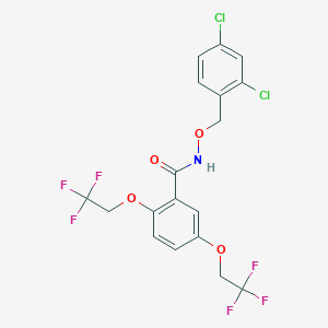 molecular formula C18H13Cl2F6NO4 B2958350 N-[(2,4-dichlorophenyl)methoxy]-2,5-bis(2,2,2-trifluoroethoxy)benzamide CAS No. 320418-34-6