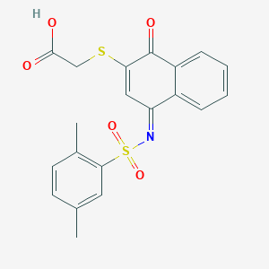 molecular formula C20H17NO5S2 B2958356 2-[(4E)-4-(2,5-dimethylphenyl)sulfonylimino-1-oxonaphthalen-2-yl]sulfanylacetic acid CAS No. 670260-22-7