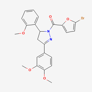 molecular formula C23H21BrN2O5 B2958364 1-(5-bromofuran-2-carbonyl)-3-(3,4-dimethoxyphenyl)-5-(2-methoxyphenyl)-4,5-dihydro-1H-pyrazole CAS No. 402950-75-8