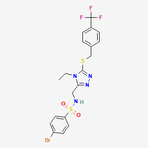 molecular formula C19H18BrF3N4O2S2 B2958369 4-bromo-N-[[4-ethyl-5-[[4-(trifluoromethyl)phenyl]methylsulfanyl]-1,2,4-triazol-3-yl]methyl]benzenesulfonamide CAS No. 338794-52-8