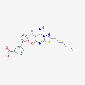 molecular formula C24H24N4O4S B295839 3-{5-[(2-heptyl-5-imino-7-oxo-5H-[1,3,4]thiadiazolo[3,2-a]pyrimidin-6(7H)-ylidene)methyl]-2-furyl}benzoic acid 