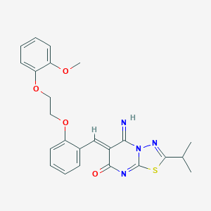molecular formula C24H24N4O4S B295841 5-imino-2-isopropyl-6-{2-[2-(2-methoxyphenoxy)ethoxy]benzylidene}-5,6-dihydro-7H-[1,3,4]thiadiazolo[3,2-a]pyrimidin-7-one 