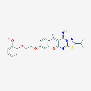 molecular formula C24H24N4O4S B295842 5-imino-2-isopropyl-6-{4-[2-(2-methoxyphenoxy)ethoxy]benzylidene}-5,6-dihydro-7H-[1,3,4]thiadiazolo[3,2-a]pyrimidin-7-one 