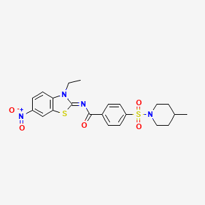 molecular formula C22H24N4O5S2 B2958422 (Z)-N-(3-ethyl-6-nitrobenzo[d]thiazol-2(3H)-ylidene)-4-((4-methylpiperidin-1-yl)sulfonyl)benzamide CAS No. 850910-58-6