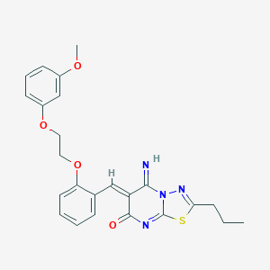 molecular formula C24H24N4O4S B295843 5-imino-6-{2-[2-(3-methoxyphenoxy)ethoxy]benzylidene}-2-propyl-5,6-dihydro-7H-[1,3,4]thiadiazolo[3,2-a]pyrimidin-7-one 