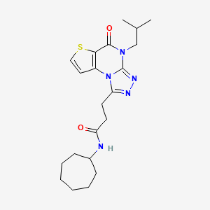 molecular formula C21H29N5O2S B2958438 N-cycloheptyl-3-(4-isobutyl-5-oxo-4,5-dihydrothieno[2,3-e][1,2,4]triazolo[4,3-a]pyrimidin-1-yl)propanamide CAS No. 1223767-30-3