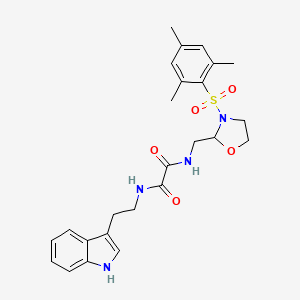 molecular formula C25H30N4O5S B2958445 N1-(2-(1H-indol-3-yl)ethyl)-N2-((3-(mesitylsulfonyl)oxazolidin-2-yl)methyl)oxalamide CAS No. 868982-90-5